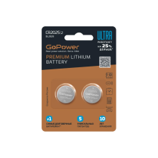 Батарейка GoPower ULTRA CR2025 BL2 Lithium 3V (2/40/800) /***